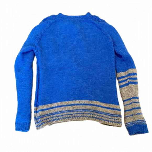 Vintage Handmade Blue and Grey Wool Cotton Blend Cable Knit Pullover sweater - Picture 1 of 6